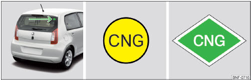 Volvo C30. Posición de la etiqueta adhesiva GNC / etiqueta adhesiva GNC