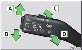Volvo C30. Palanca de mando: Manejo de intermitente y luz de carretera