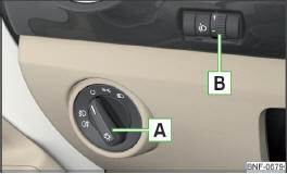 Volvo C30. Conmutador de luces/Regulador giratorio de alcance de luz