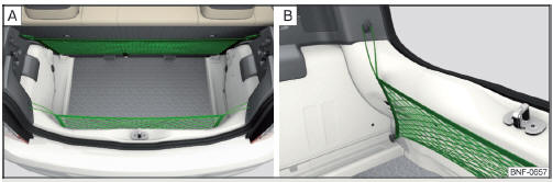 Volvo C30. Ejemplo de fijación para redes / Detalle de la sujeción en la zona trasera del maletero
