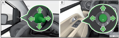 Volvo C30.  Botón giratorio en puerta lateral para los espejos retrovisores: mecánico/eléctr